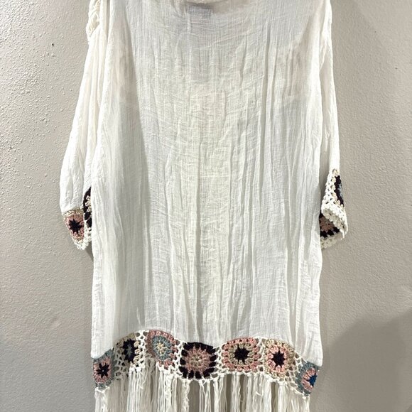 Oliver by Escio open-front kimono cardigan beach cover-up crochet trim fringe XL - Picture 2 of 7
